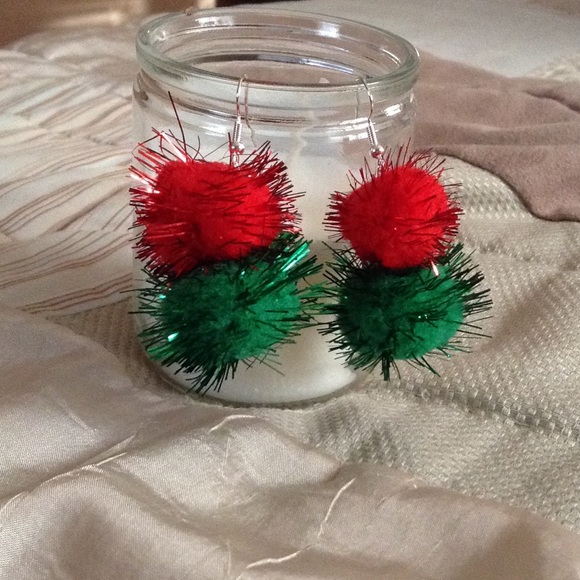 Sparkly Pom Pom Christmas Earrings - Picture 3 of 4